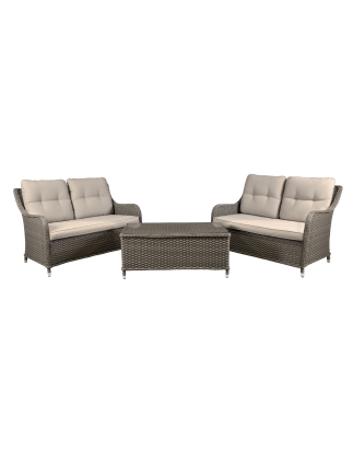 Dellonda Chester 3 Piece Outdoor Rattan Lounge Set with 2 x Double Seater Sofas, Brown