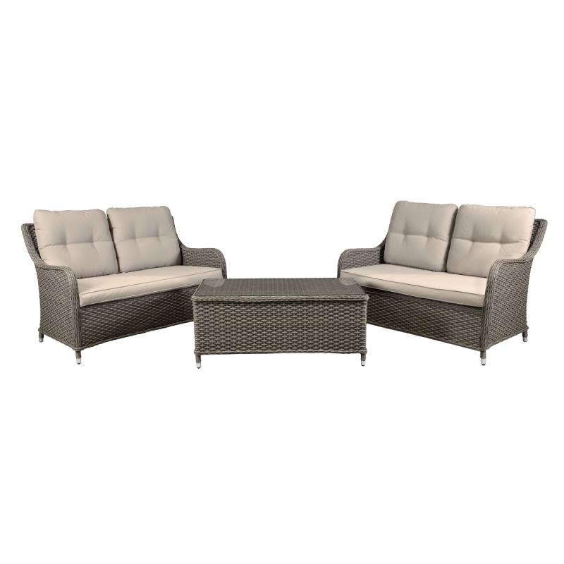 Dellonda Chester 3 Piece Outdoor Rattan Lounge Set with 2 x Double Seater Sofas, Brown