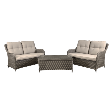 Dellonda Chester 3 Piece Outdoor Rattan Lounge Set with 2 x Double Seater Sofas, Brown