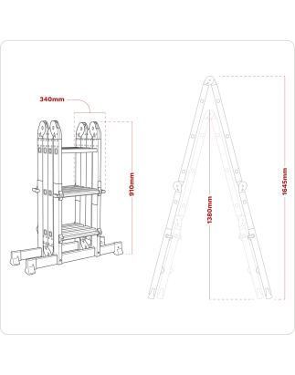 Multipurpose Ladder Adjustable Height Aluminium - BS EN 131