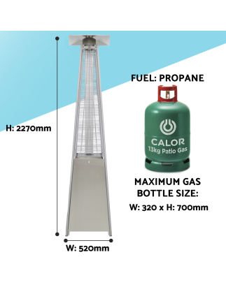 Dellonda 13kW Pyramid Gas Patio Heater 13kW Commercial/Garden Use - Stainless Steel