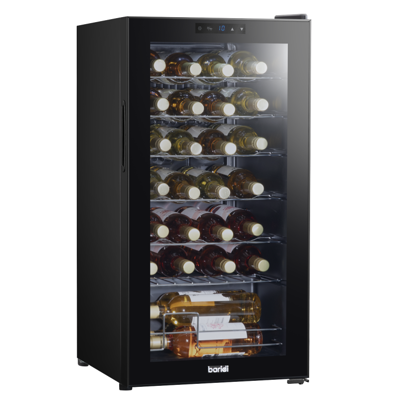 Baridi 28 Bottle Wine Fridge with Digital Touchscreen Controls & LED Light, Black