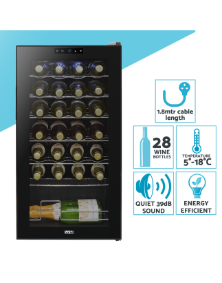 Baridi 28 Bottle Wine Fridge with Digital Touchscreen Controls & LED Light, Black