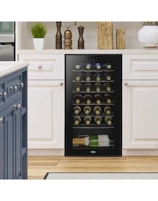 Baridi 28 Bottle Wine Fridge with Digital Touchscreen Controls & LED Light, Black