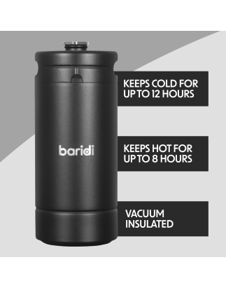 Baridi Growler Keg 4L, noir mat adapté aux boissons gazeuses et à la bière - DH101