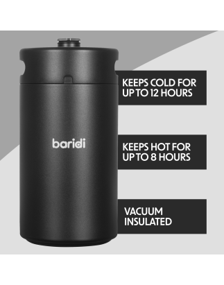 Baridi Growler Keg 5L, noir mat adapté aux boissons gazeuses et à la bière - DH104