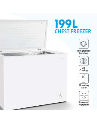 Baridi Freestanding Chest Freezer, 199L Capacity, Garages and Outbuilding Safe, -12 to -24°C Adjustable Thermostat with Refriger