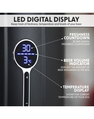 Baridi Robinet Distributeur de Fût de Bière 6 L avec Compresseur Électrique et Refroidissement Intégré, Sans Cartouches de Gaz -