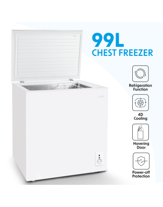 Baridi Freestanding Chest Freezer, 99L Capacity, Garages and Outbuilding Safe, -12 to -24°C Adjustable Thermostat with Refrigera