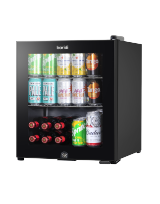 Baridi 50L Tabletop Beer & Drinks Mini Fridge with Light 3-10°C - Black & Glass