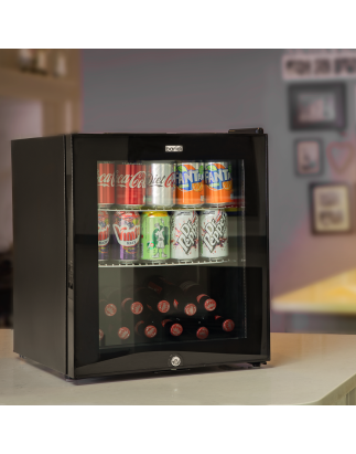 Baridi 50L Tabletop Beer & Drinks Mini Fridge with Light 3-10°C - Black & Glass