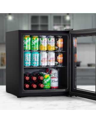 Baridi 50L Tabletop Beer & Drinks Mini Fridge with Light 3-10°C - Black & Glass