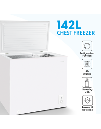 Baridi Freestanding Chest Freezer, 142L Capacity, Garages and Outbuilding Safe, -12 to -24°C Adjustable Thermostat with Refriger