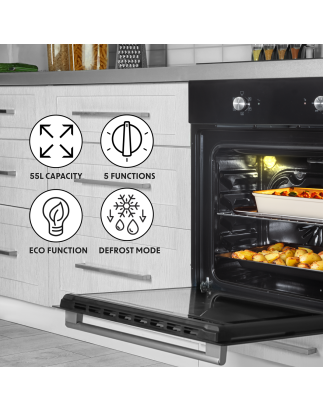 Baridi 60cm Built-In Five Function Fan Assisted Oven, 55L Capacity, Black