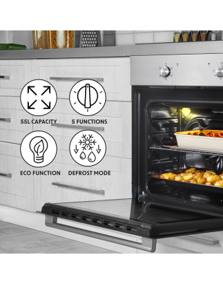 Baridi 60cm Built-In Five Function Fan Assisted Oven, 55L Capacity, Stainless Steel