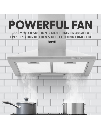 Baridi 60cm Chimney Style Cooker Hood with Carbon Filters, Stainless Steel