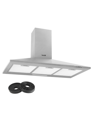 Baridi 90cm Chimney Style Cooker Hood with Carbon Filters, Stainless Steel