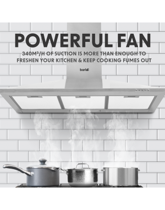 Baridi 90cm Chimney Style Cooker Hood with Carbon Filters, Stainless Steel