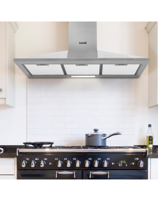 Baridi 90cm Chimney Style Cooker Hood with Carbon Filters, Stainless Steel