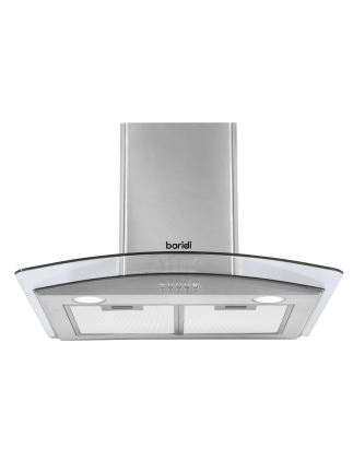 Baridi 60cm Curved Glass Cooker Hood with Carbon Filters, LED Lights, Stainless Steel