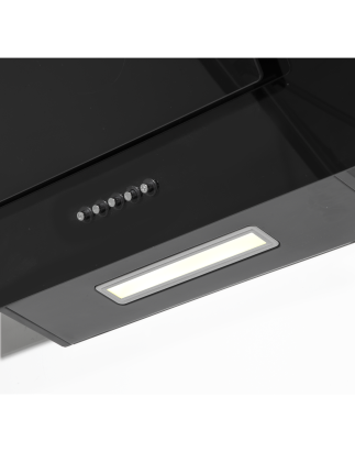 Baridi 60cm Angled Chimney Cooker Hood with Carbon Filters, LED Lamp, Energy Class B, Black Glass