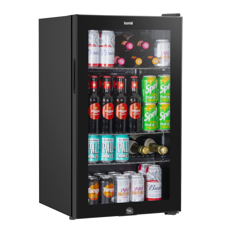 Baridi Under Counter Wine/Drink/Beverage Cooler/Fridge, Built-In Thermostat, Light, Security Lock, 85 Litre – Black