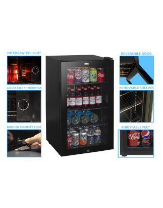 Baridi Under Counter Wine/Drink/Beverage Cooler/Fridge, Built-In Thermostat, Light, Security Lock, 85 Litre – Black