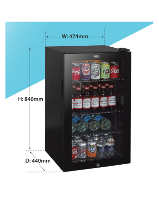 Baridi Under Counter Wine/Drink/Beverage Cooler/Fridge, Built-In Thermostat, Light, Security Lock, 85 Litre – Black