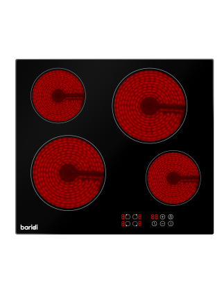 Baridi 60cm Built-In Ceramic Hob 4 Cooking Zones, Black Glass, 6000W with Touch Controls, Timer