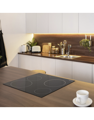 Baridi 60cm Built-In Ceramic Hob 4 Cooking Zones, Black Glass, 6000W with Touch Controls, Timer