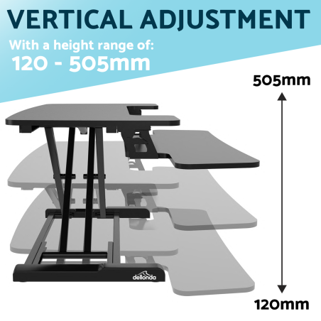 Dellonda Convertisseur de bureau debout réglable en hauteur de 71 cm, hauteur maximale de 50 cm, capacité de 15 kg - DH14