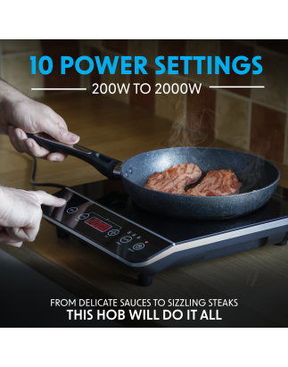 Baridi Induction Hob: Single Zone with 13A Plug, 10 Power Settings 200W-2000W, Touch Controls, 3-Hour Timer Function, Child Lock