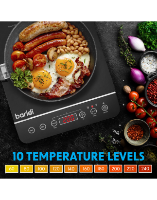 Baridi Induction Hob: Single Zone with 13A Plug, 10 Power Settings 200W-2000W, Touch Controls, 3-Hour Timer Function, Child Lock