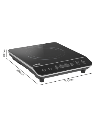 Baridi Induction Hob: Single Zone with 13A Plug, 10 Power Settings 200W-2000W, Touch Controls, 3-Hour Timer Function, Child Lock