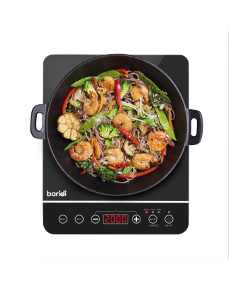 Baridi Induction Hob: Single Zone with 13A Plug, 10 Power Settings 200W-2000W, Touch Controls, 3-Hour Timer Function, Child Lock