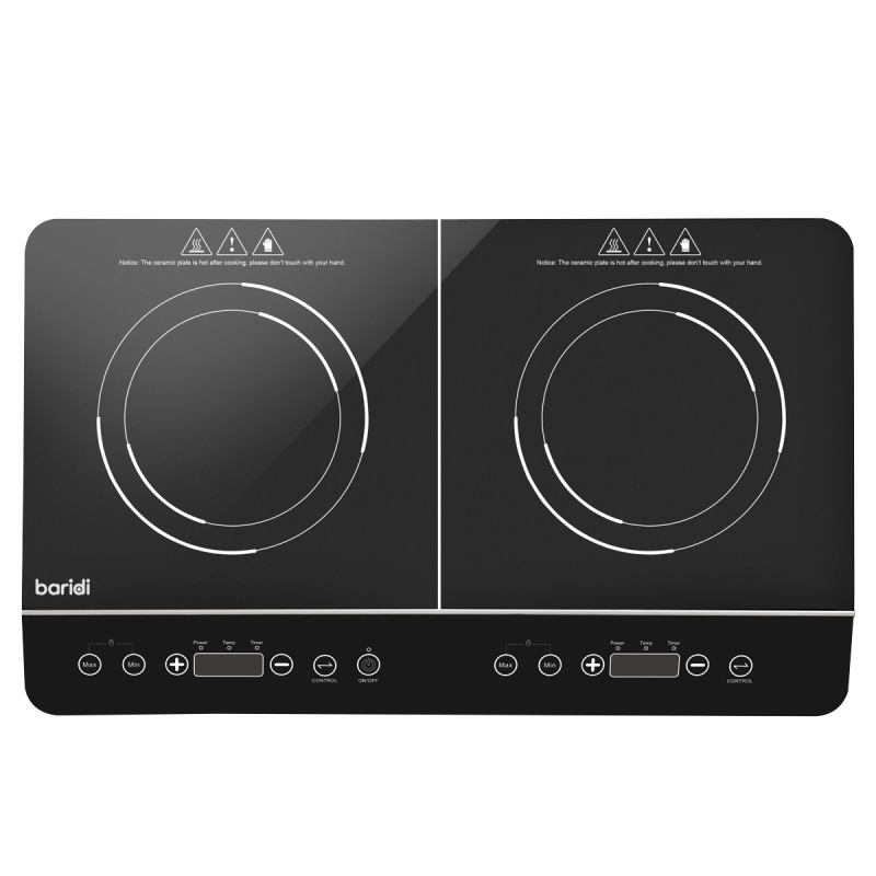 Table de cuisson à induction portable Baridi : table de cuisson à deux zones avec prise 13 A, 2 800 W, 10 réglages de puissance,