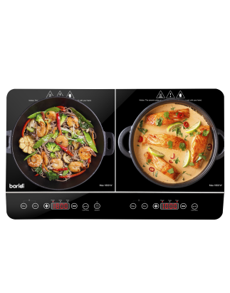 Baridi Portable Induction Hob: Two Zone Cooktop with 13A Plug, 2800W, 10 Power Settings, Touch Controls, 3-Hour Timer Function, 