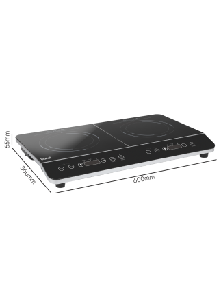 Baridi Portable Induction Hob: Two Zone Cooktop with 13A Plug, 2800W, 10 Power Settings, Touch Controls, 3-Hour Timer Function, 