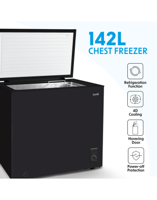 Baridi Freestanding Chest Freezer, 142L Capacity, Garages and Outbuilding Safe, -12 to -24°C Adjustable Thermostat with Refriger