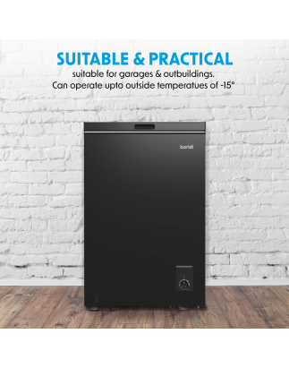 Baridi Freestanding Chest Freezer, 99L Capacity, -12 to -24°C Adjustable Thermostat, Black - DH153