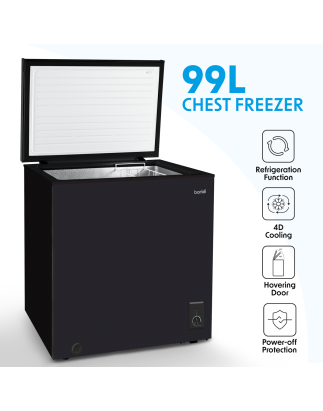 Baridi Freestanding Chest Freezer, 99L Capacity, -12 to -24°C Adjustable Thermostat, Black - DH153