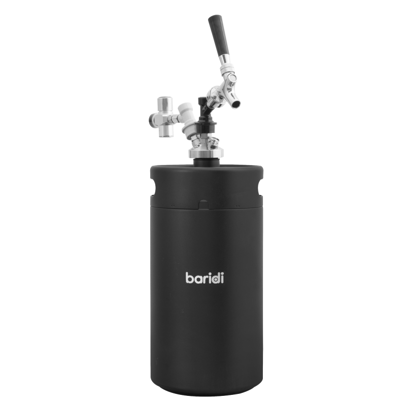 Baridi 5L Noir Mat Mini Keg Growler Deluxe Style Robinet à Bière et Porte-Cartouche de CO2