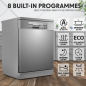 Baridi Freestanding Dishwasher, Full Size, Standard 60cm Wide with 14 Place Settings, 8 Programs & 5 Functions, LED Display, Sil