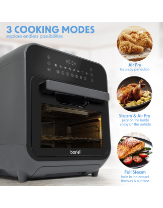 Baridi Steam Air Fryer Oven, Self-Cleaning, 8 Preset Programs, 1635W, 15L, Black