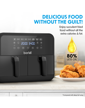 Baridi Dual Zone Air Fryer 8L with 8-in-1 Functions Touch Controls, Easy-Clean, Black - DH172