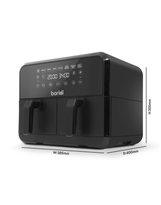 Baridi Dual Zone Air Fryer 8L with 8-in-1 Functions Touch Controls, Easy-Clean, Black - DH172