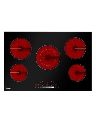 Plaque de cuisson vitrocéramique encastrable Baridi 77 cm avec 5 zones de cuisson, verre noir, 8 200 W avec commandes tactiles c