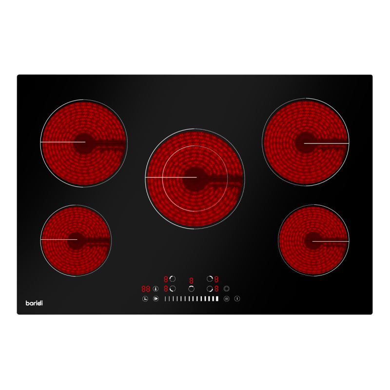 Baridi 77cm Built-In Ceramic Hob with 5 Cooking Zones, Black Glass, 8200W with Slider Touch Controls, Timer