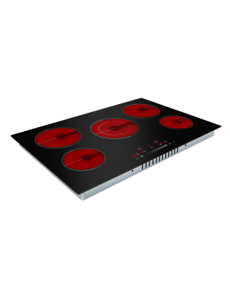 Baridi 77cm Built-In Ceramic Hob with 5 Cooking Zones, Black Glass, 8200W with Slider Touch Controls, Timer