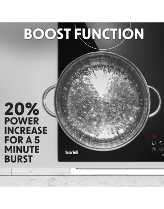 Baridi 60cm Built-In Induction Hob with 4 Cooking Zones, Black Glass, 6800W with 9 Power Settings, Touch Controls & Timer, Hardw